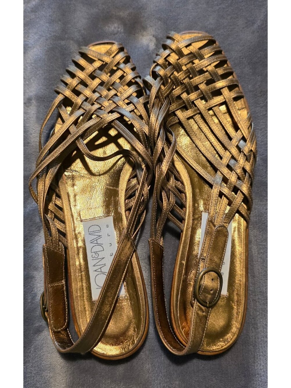 Joan & David Women's Gold Metallic Woven Slingback Flats Size 8.5